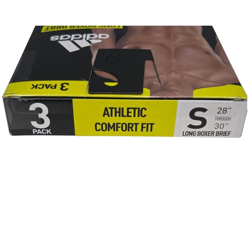 Adidas Performance Long Boxer Briefs Mens 3 Pack Small (28-30)‎ Black 9
